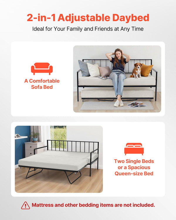 Metal Daybed Frame with LED Light & Charging Station