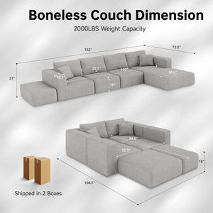 Modular Sectional Sofa, 6-Seater L-Shaped Cloud Couch with Memory Foam