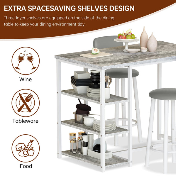 Counter Height Bar Table Set with Storage & Stools