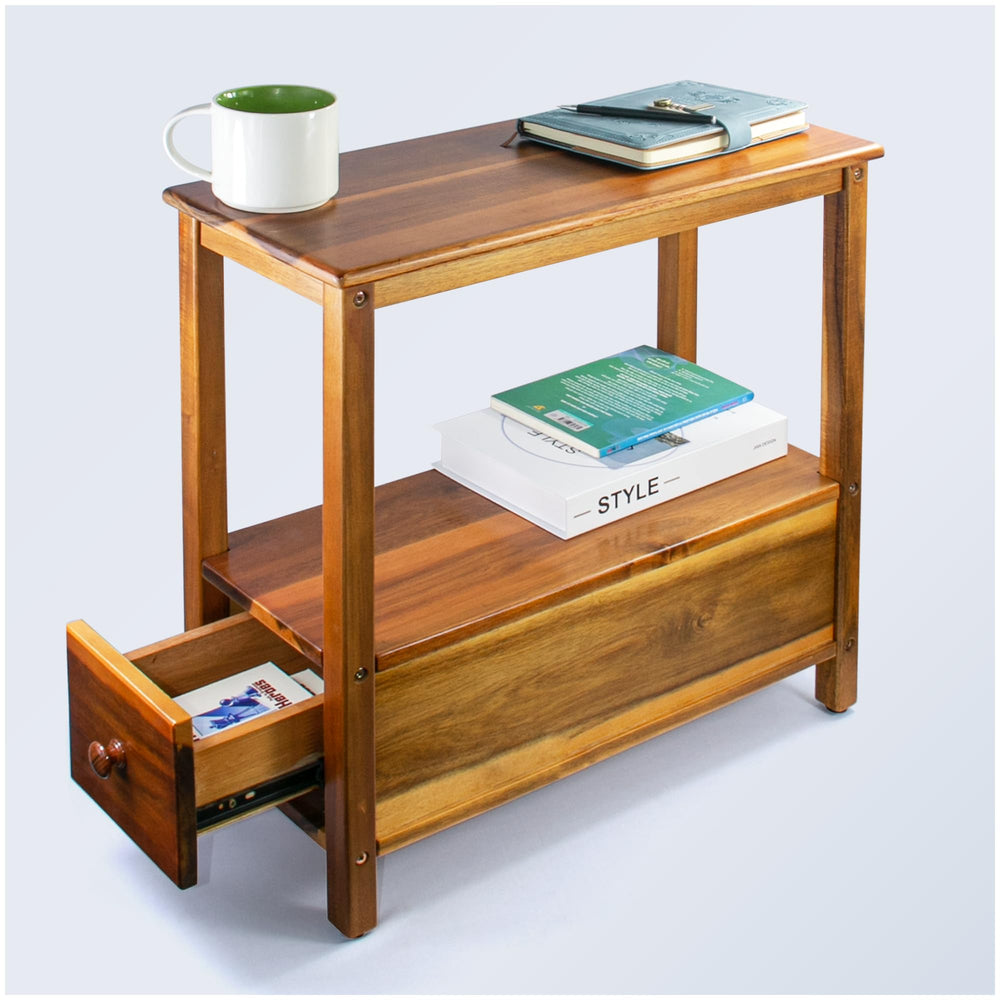 Narrow End Table with Drawer and Shelf