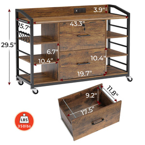 44" 2-Drawer File Cabinet with Lock & Power Strip