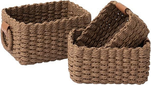 Woven Storage Basket Set of 3 - Paper Rope Shelf Organizer Bins
