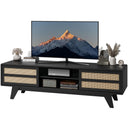 Boho TV Stand with Rattan Storage Cabinets – Fits Up to 70" TV