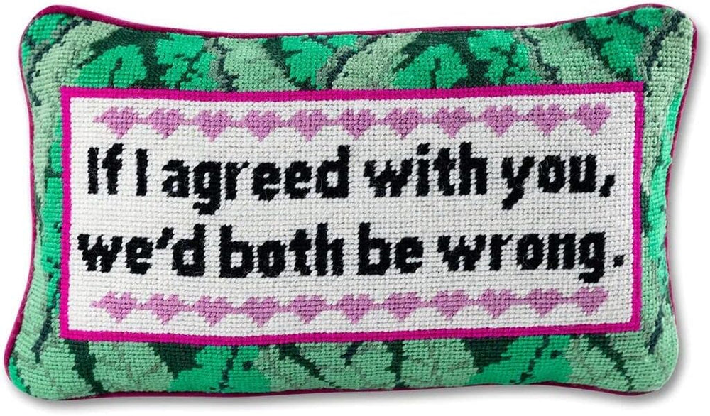 Wool Needlepoint Lumbar Throw Pillow, 9x15, Magenta Velvet Back