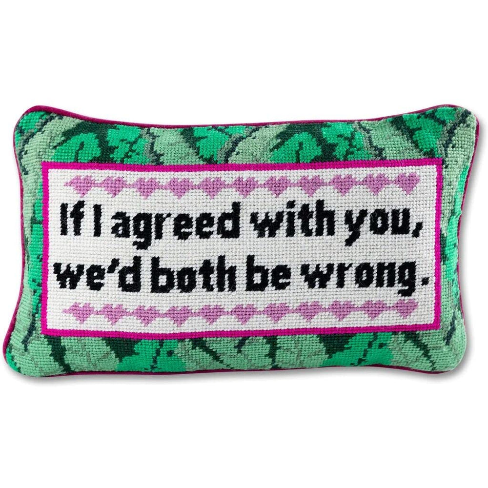 Wool Needlepoint Lumbar Throw Pillow, 9x15, Magenta Velvet Back