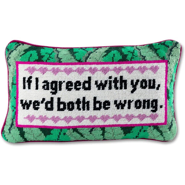 Wool Needlepoint Lumbar Throw Pillow, 9x15, Magenta Velvet Back