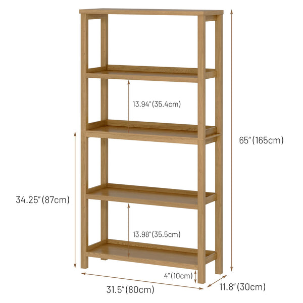 5-Tier Bookcase with LED Lighting & Open Storage Shelves