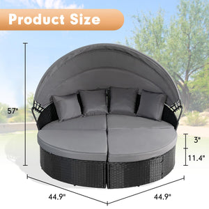 Outdoor Patio Canopy Daybed with Wicker Sofa Set