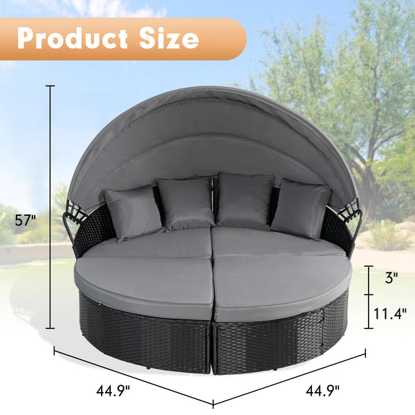 Outdoor Patio Canopy Daybed with Wicker Sofa Set