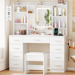 Lighted Makeup Vanity Desk with Mirror, Drawers & Storage
