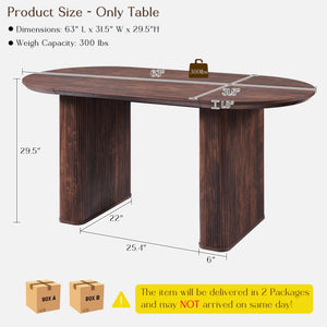 63 Inch Oval Dining Table for 4-6 | Mid-Century Modern Fluted Base Kitchen Table