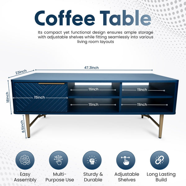 Modern Coffee Table with Storage – Navy Blue