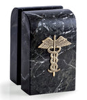 Marble Caduceus Bookends with Gold Plated Medallions Pair