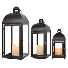 Decorative Candle Lanterns Set of 3 – Large Metal & Glass Outdoor Indoor Lanterns