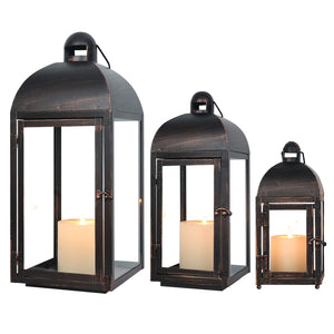 Decorative Candle Lanterns Set of 3 – Large Metal & Glass Outdoor Indoor Lanterns