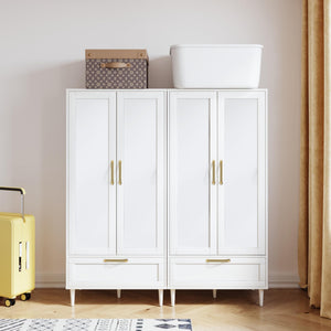 60" 2-Door Wardrobe Closet with Hanging Rod and Drawers