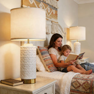 Ceramic Bedside Lamp Set of 2 with Dual USB Ports