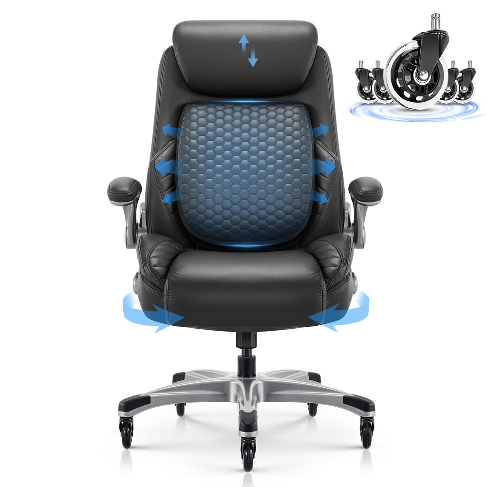 High Back Leather Executive Office Chair with Lumbar Support & Adjustable Headrest