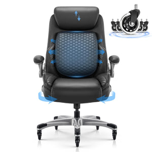 High Back Leather Executive Office Chair with Lumbar Support & Adjustable Headrest