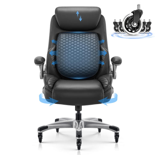 High Back Leather Executive Office Chair with Lumbar Support & Adjustable Headrest