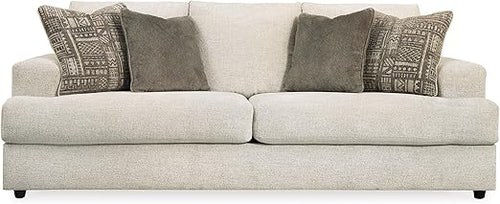 Cream Chenille Queen Sofa Sleeper with Accent Pillows