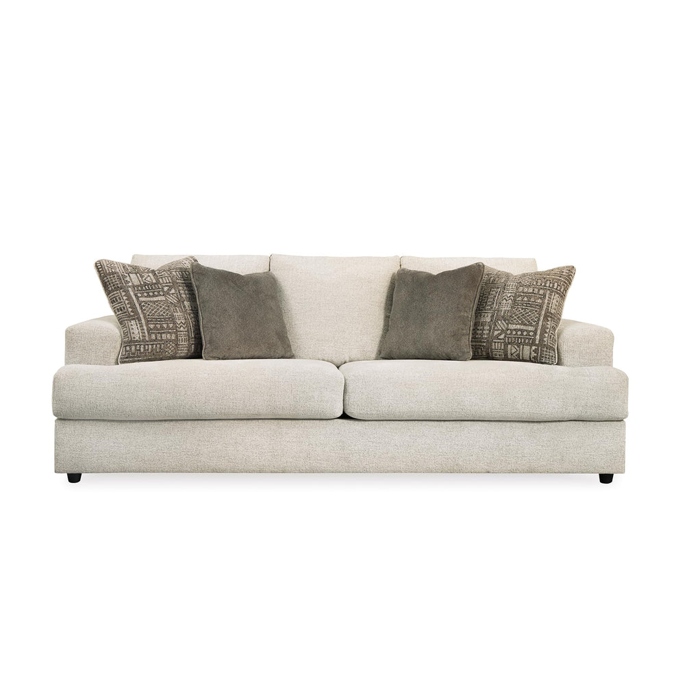 Cream Chenille Sleeper Sofa with Accent Pillows – 96" 3-Seat