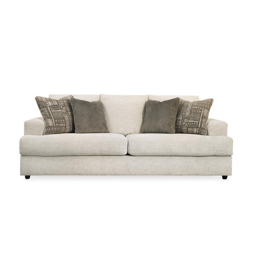 Cream Chenille Sleeper Sofa with Accent Pillows – 96" 3-Seat