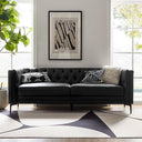 84" Faux Leather Button-Tufted 3-Seater Sofa with Metal Legs