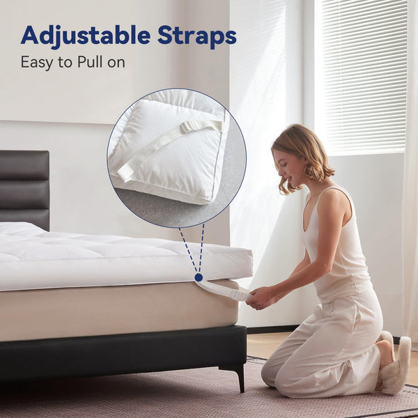 Dual-Layer Goose Feather Mattress Topper with Down Alternative Pillow Top