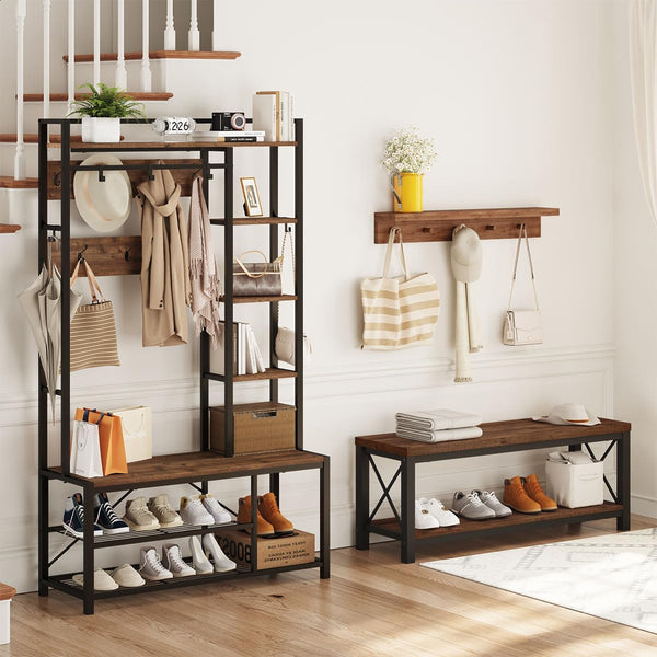 47" Entryway Bench with 2-Tier Shoe Storage