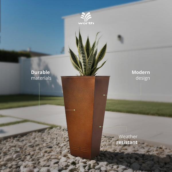 28" Tall Metal Planters Set of 2 – Tapered Steel Flower Pots with Drainage & Air Vents