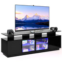 70-Inch Black TV Stand with LED Lights & Glass Doors