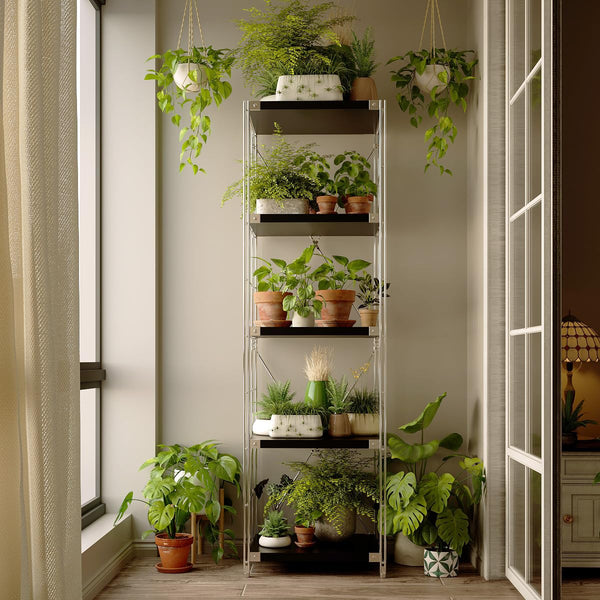 5-Tier Industrial Bookshelf with Adjustable Shelves