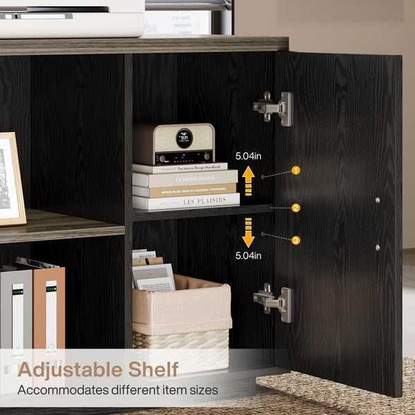 L-Shaped Executive Office Desk with File Drawers & Storage Cabinet