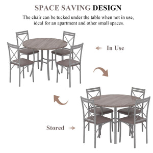 5-Piece Round Dining Table Set with 4 Upholstered Chairs