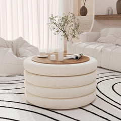 Round Sherpa Storage Ottoman Coffee Table