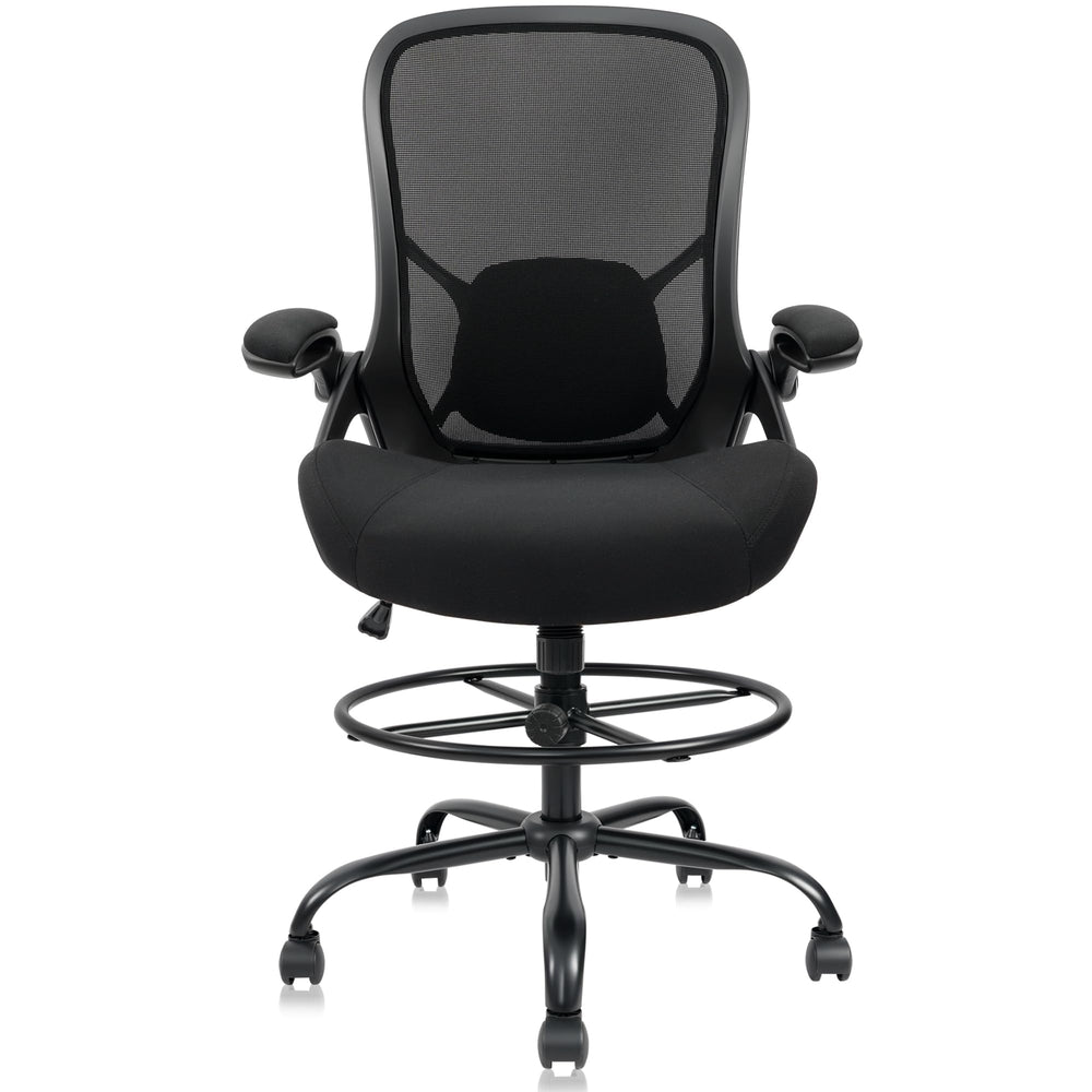 Tall Drafting Chair with Flip-Up Armrests & Adjustable Footrest
