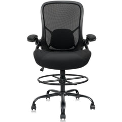 Tall Drafting Chair with Flip-Up Armrests & Adjustable Footrest