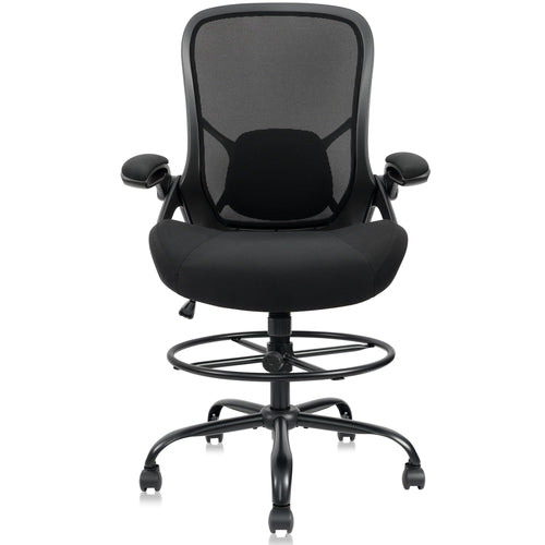 Tall Drafting Chair with Flip-Up Armrests & Adjustable Footrest