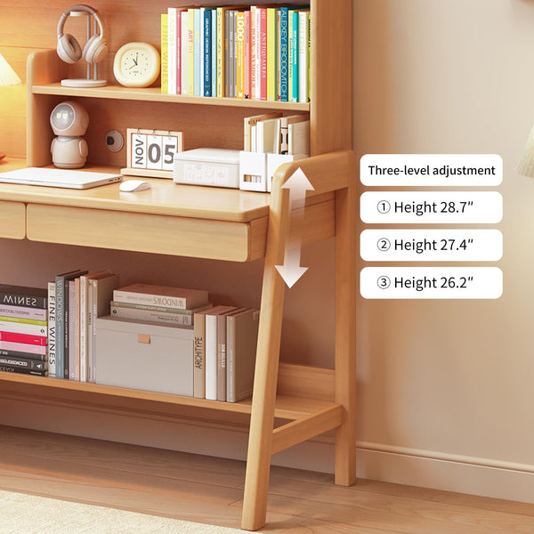 Kids Adjustable Study Desk with Bookshelf and Drawers