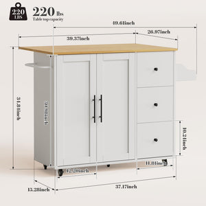 Rolling Kitchen Island with Storage and Drop Leaf