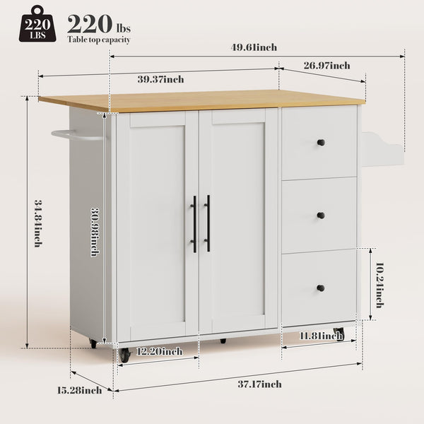 Rolling Kitchen Island with Storage and Drop Leaf