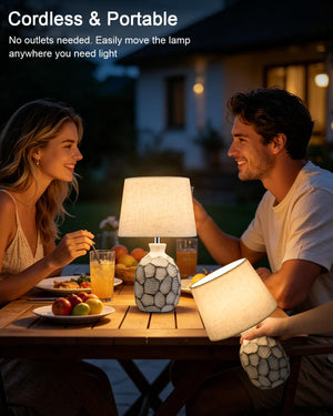 13" Small Ceramic Cordless Table Lamp with Remote, Timer & RGB