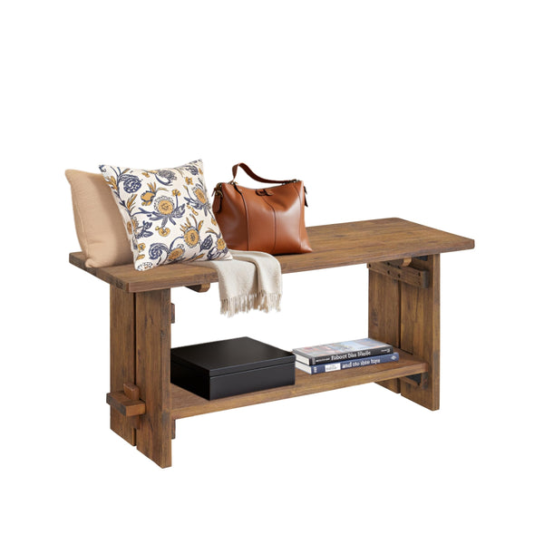 40" Entryway Bench with Storage Shelf – Solid Acacia Wood