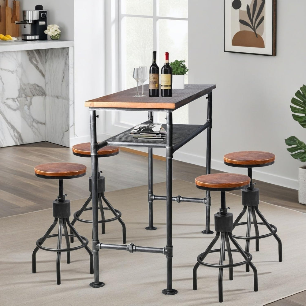 Industrial Bar Table with 2-Tier Storage