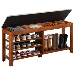 Entryway Shoe Bench with Flip-Top Storage, Cushion & Adjustable Shelves