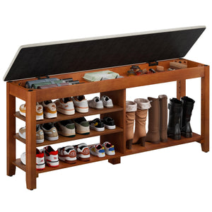 Entryway Shoe Bench with Flip-Top Storage, Cushion & Adjustable Shelves