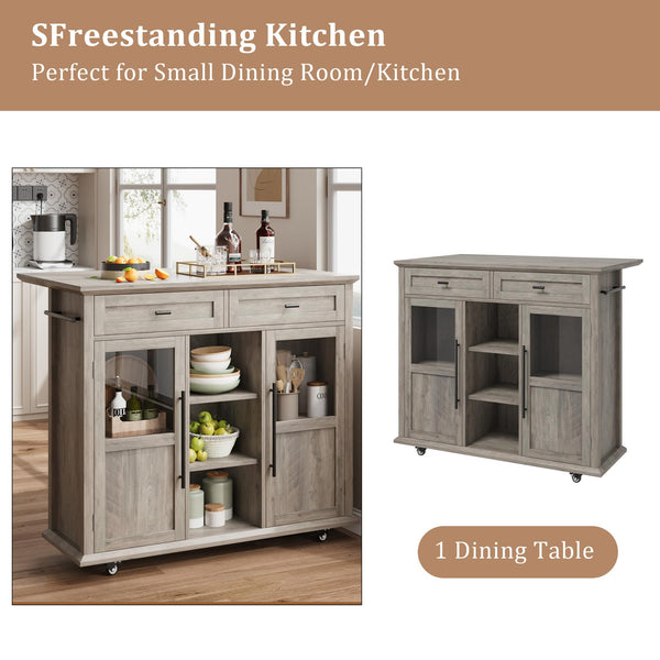 Rolling Kitchen Island with Storage, Drop Leaf & Towel Rack