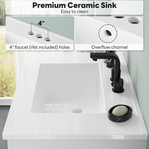 30" Freestanding Bathroom Vanity with Integrated Ceramic Sink