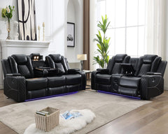 Power Reclining Sofa Set with LED & Bluetooth